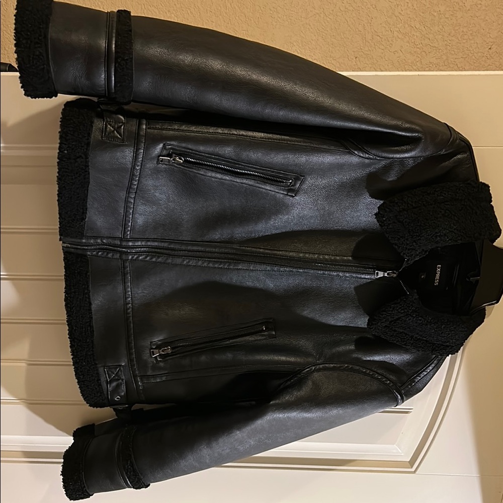 Express Black Faux Leather Shearling Jacket